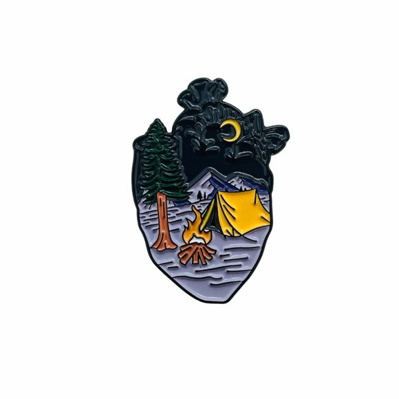 ✨Human Heart Lapel Enamel Pin Broch Camping Tent Fire With Moon & Tree Design✨ - Picture 5 of 5